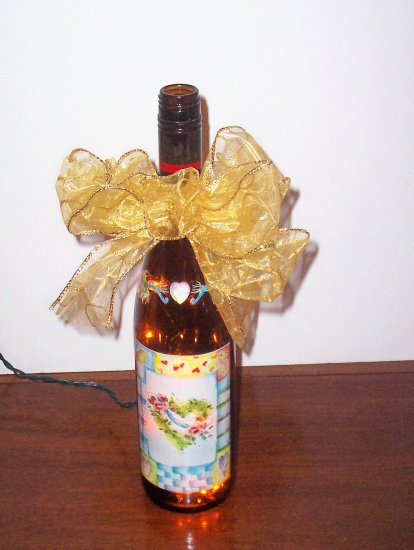 Lighted Wine Bottle with Hearts