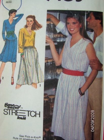 Simplicity 1980s Stretch 9405 Pattern Dress or Top and Skirt Size 10 12 14 Uncut