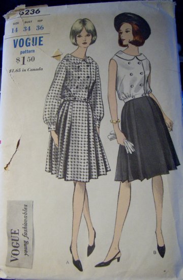 Vintage 1960s Vogue 6236 Pattern OverBlouse and Skirt Size 14, Bust 34, Uncut
