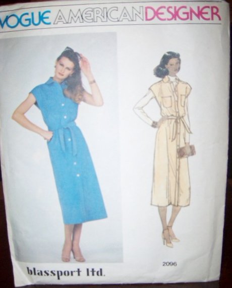 Vintage 1980s Designer Bill Blass Vogue 2096 Pattern Dress, or Jumper & Belt Sz 12, Bust 34, Uncut
