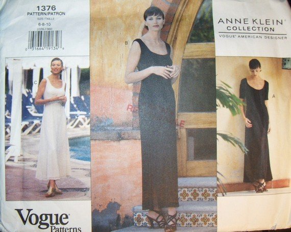 Easy Anne Klein Designer Dress Vogue 1376 Pattern, Size 6, 8, 10, Bust 30.5, 31.5, 32.5. Uncut