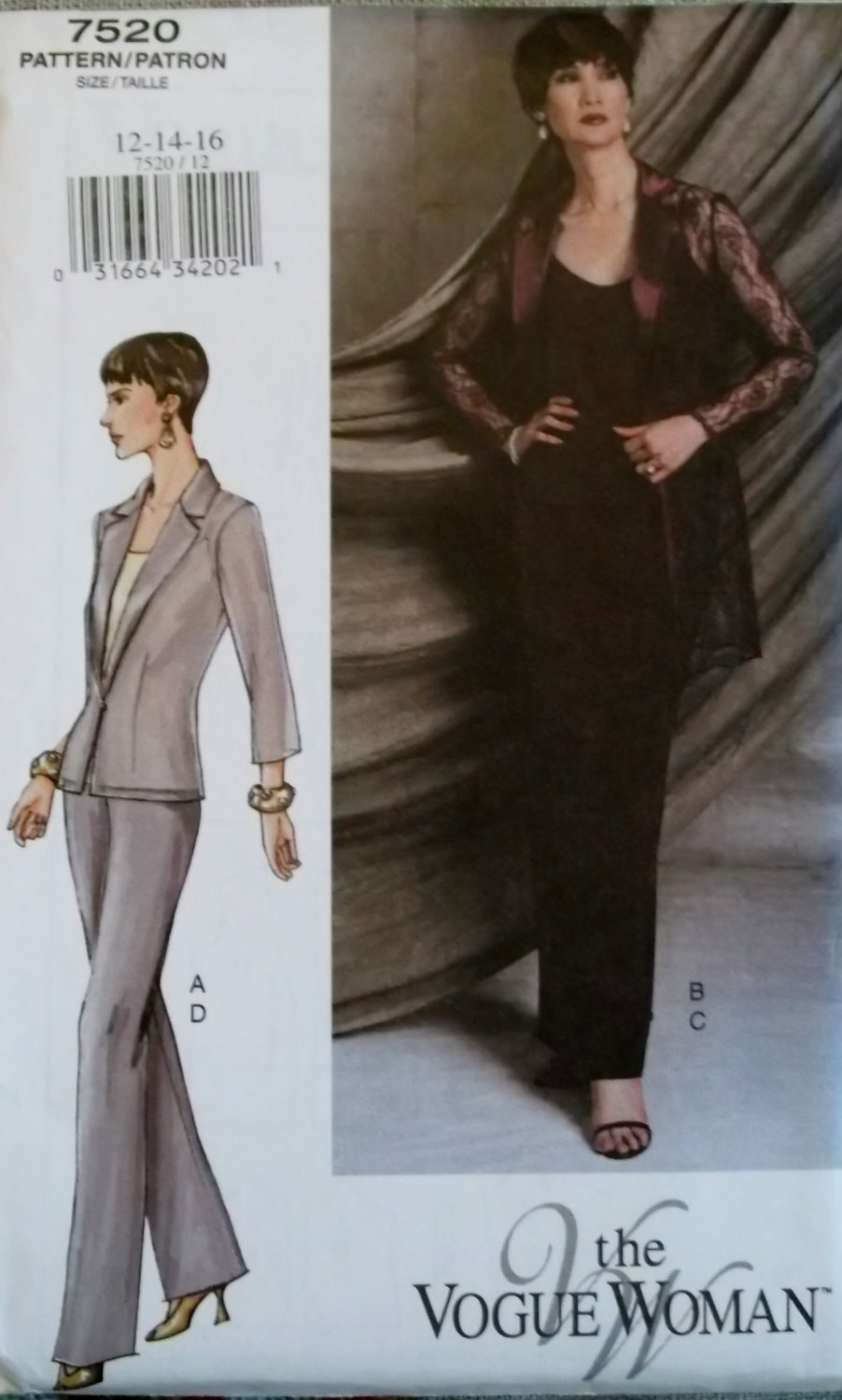 Misses’ Jacket, Camisole, Skirt & Pants Vogue 7520 Patterns, Sizes 12, 14, 16, UNCUT