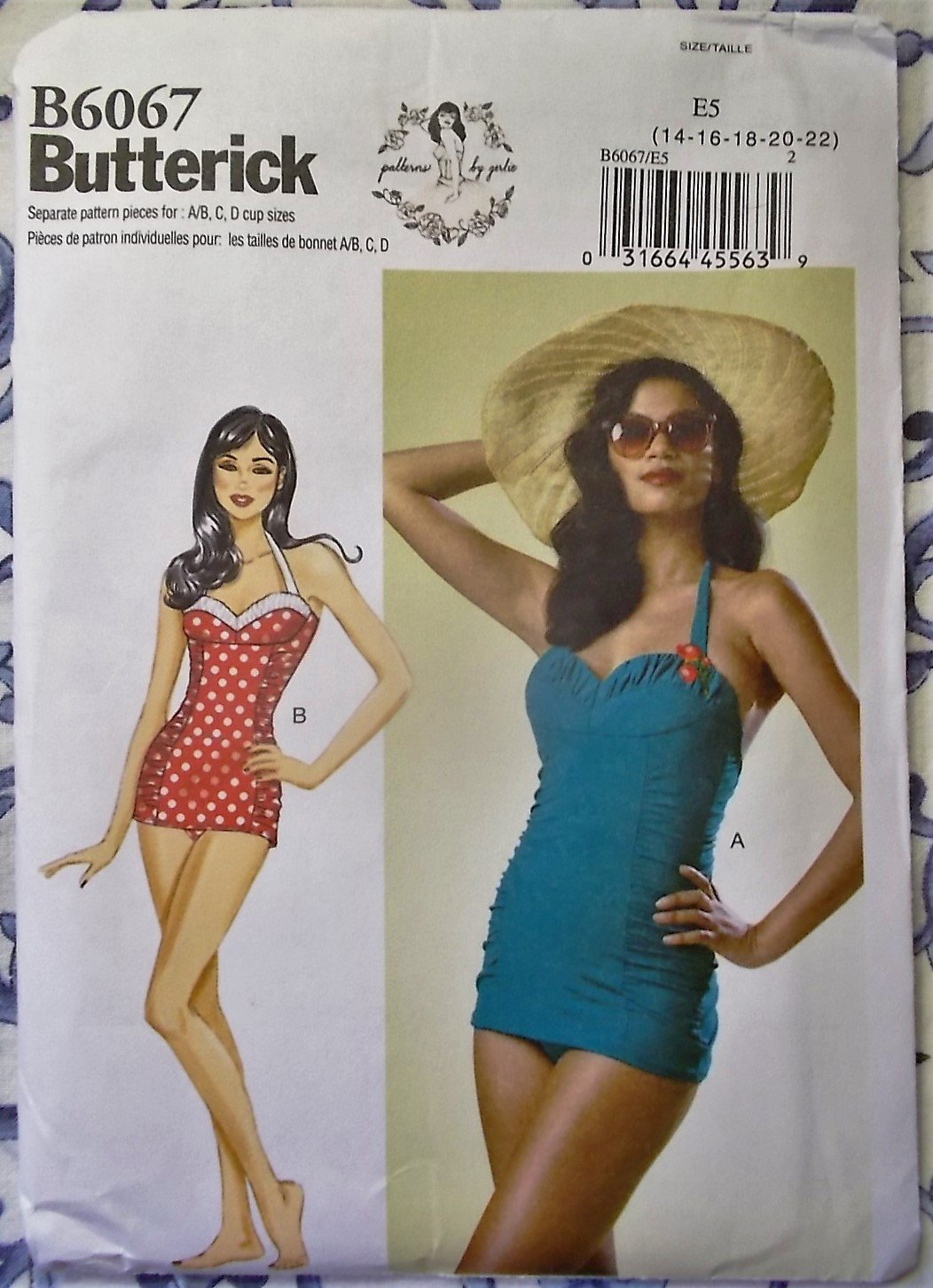 Retro Misses' Swimsuit Butterick B 6067 Pattern, Sz 14 to 22, UNCUT