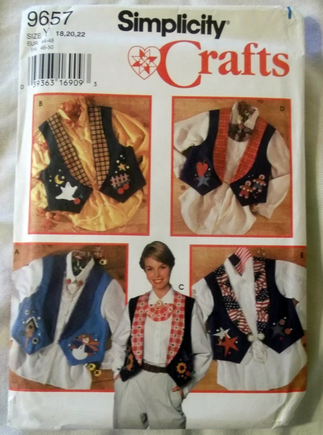 Misses Vest with Jewelry & transfers for Appliques Simplicity 9657 Pattern, Sz 18 to 22, Uncut