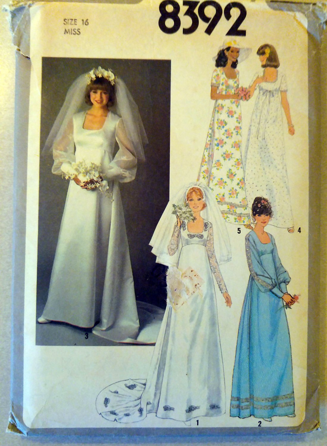 Vintage 70s Simplicity 8392 Pattern, Wedding or Bridesmaid Dress, Sz 16 Bust 38, Uncut
