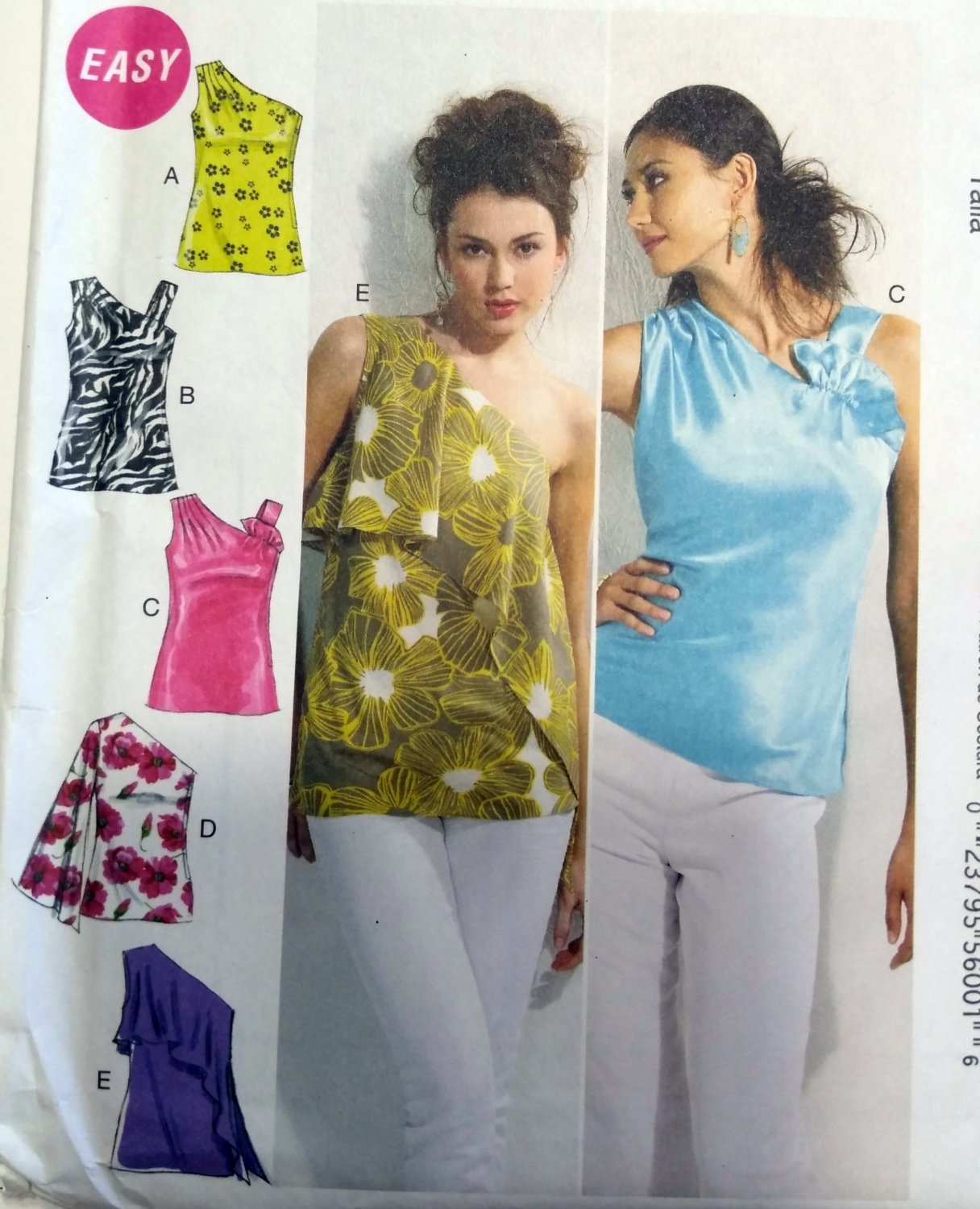 McCall's M6562 Pattern Misses lined Tops, Size 16/18 to 24/26, Uncut