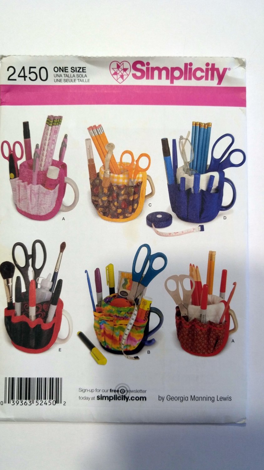 Mug Covers Desk - Sewing, 6 Variations, Simplicity 2450 Craft Pattern UNCUT