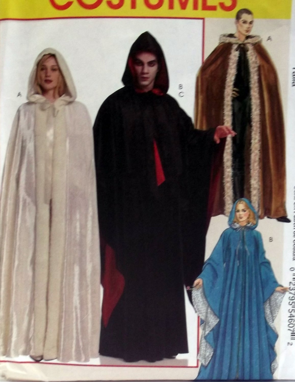 McCalls M5957, Unisex Hooded Cape Costume Pattern, XS S M L, Uncut