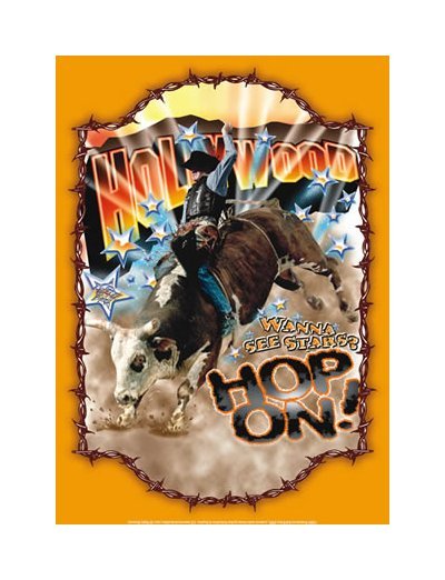 Rodeo Cowboy - Hollywood - Wanna See Stars? Hop On Tin Sign