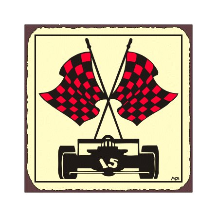 Race Car - Red Checkered Flag - Metal Art Sign