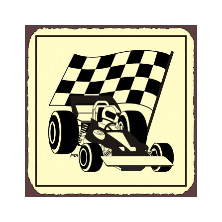 Race Car and Flag - Metal Art Sign