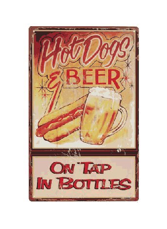 Hot Dogs and Beer - On Tap - In Bottles - Tin Sign