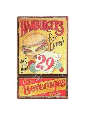 Hamburgers For Lunch - Tin Sign