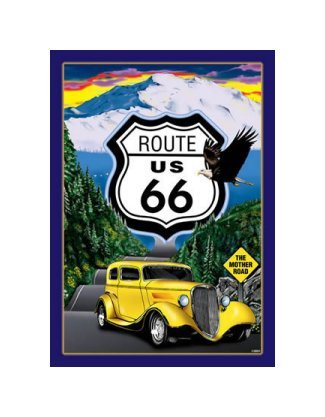 Route 66 - Yellow Hot Rod Tin Sign