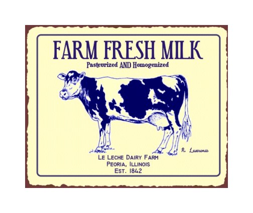 Farm Fresh Milk - Le Leche Dairy Farm - Peoria Illinois Metal Art Sign