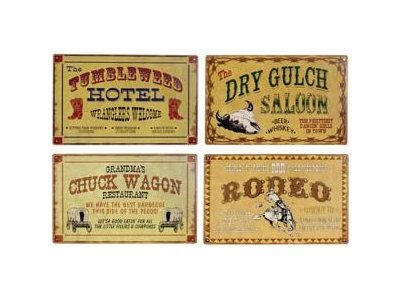 Old Wild West Cowboy Country Western Tin Signs - Set of 4 Signs