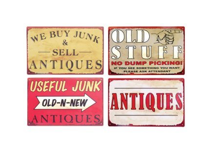 Antique Collectible Tin Signs - Old Stuff - Useful Junk - Buy and Sell - Set of 4 Signs