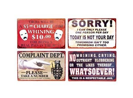 Complaint Department Signs - Set of 4 Tin Signs