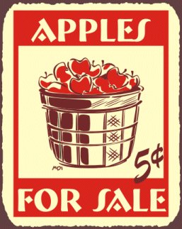 Apples For Sale - 5 Cents - Metal Art Sign