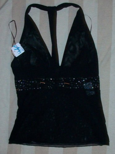 NWT WALLA W Sheer Blk Netting Diamond Halter 1 $58 NEW