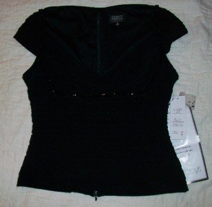 NWT Adrianna Papell Beaded Black Evening Top 6 $139 NEW