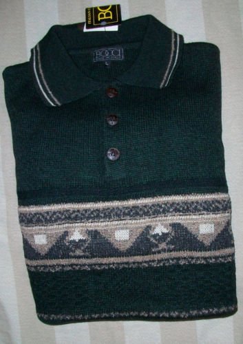 NWT Bocci Italy Texture Knit Green Polo Sweater L NEW