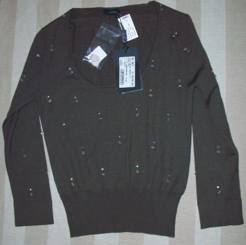 NEW Cruciani Coffee Cashmere Crystal Sweater 40 S $680