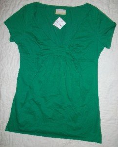 NWT BEN AND LUCIA Green Ruched Front T-Shirt L NEW $85