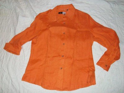 Saks Fifth Ave Sport Detail 100% Linen L/S Top 10 NEW