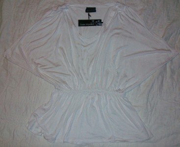 NWT Susie Mooratoff Cream Drape Sleeve Top L NEW $185