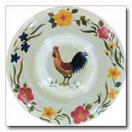 Maxam Rooster Pattern Hand Painted Stoneware Chip And Dip Serving Dish