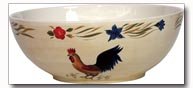 Maxam Rooster Pattern Hand Painted Stoneware 3qt Deep Bowl