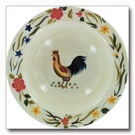 Maxam Rooster Pattern Hand Painted Stoneware Shallow Bowl