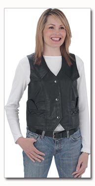 Giovanni Navarre Genuine Lambskin Solid Leather Ladies Black Vest - Large
