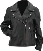 Evel Knievel Ladies Black Genuine Leather Classic Motorcycle Jacket - Large