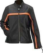 Evel Knievel Ladies Genuine Leather Black/Orange Racing Jacket - 2X Large