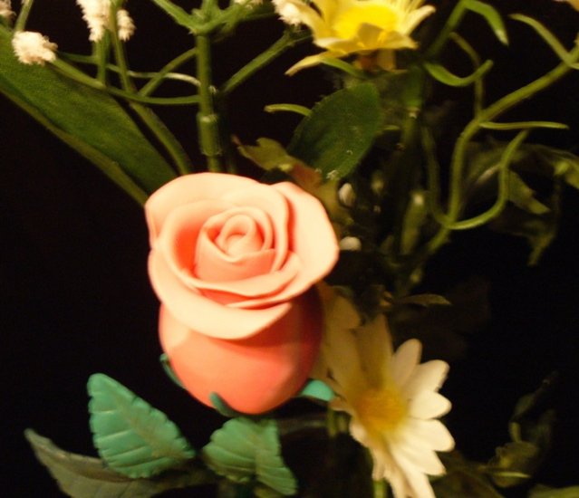 Rose Bouquet # 2 Polymer Clay Rose & Leaves -handmade By Treasure Vallie
