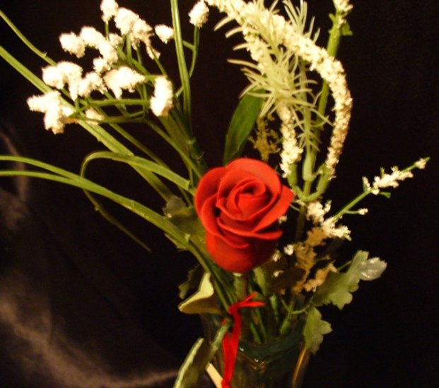 Rose Bouquet # 4 Polymer Clay Rose & Leaves -handmade By Treasure Vallie