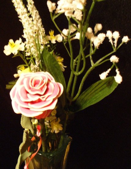 Rose Bouquet # 6 Polymer Clay Rose & Leaves -handmade By Treasure Vallie