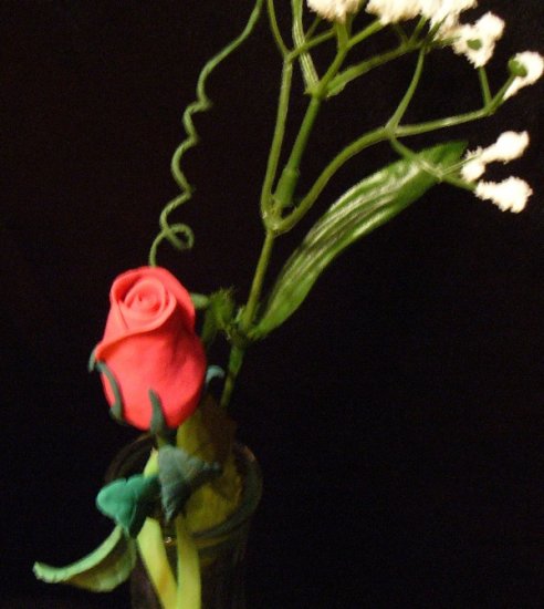 Rose Bouquet # 7 Polymer Clay Rose & Leaves -handmade By Treasure Vallie