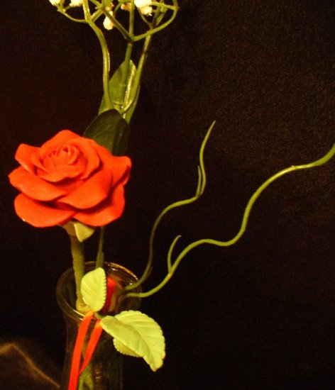 Rose Bouquet # 14 Polymer Clay Rose & Leaves -handmade By Treasure Vallie