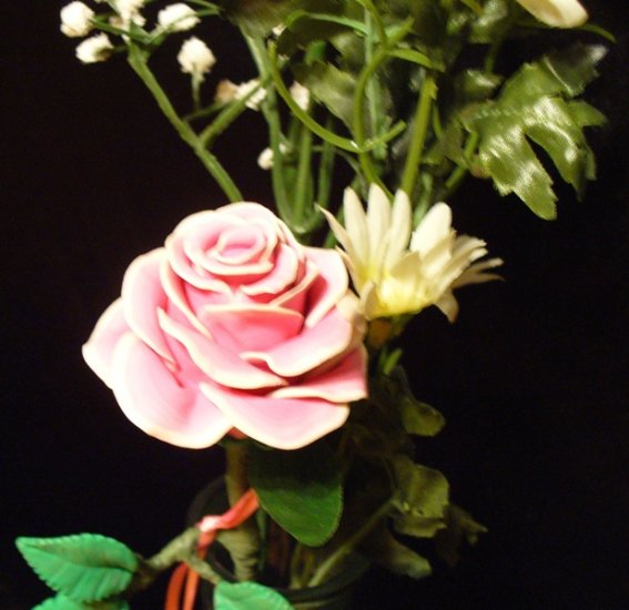Rose Bouquet # 12 Polymer Clay Rose & Leaves -handmade By Treasure Vallie