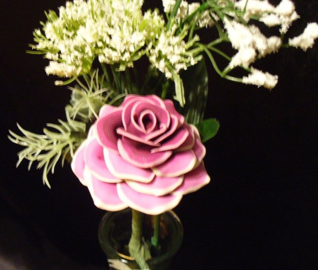 Rose Bouquet # 15 Polymer Clay Rose & Leaves -handmade By Treasure Vallie