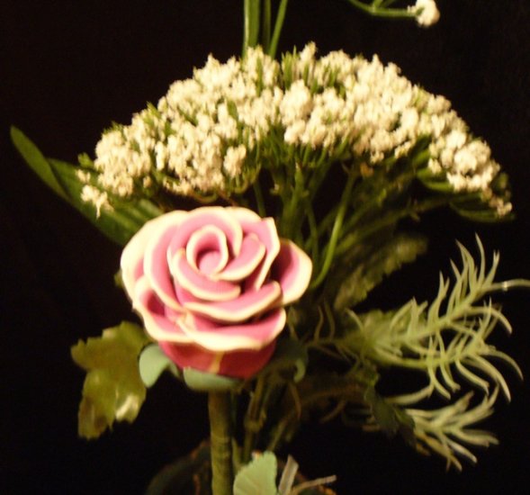 Rose Bouquet # 18 Polymer Clay Rose & Leaves -handmade By Treasure Vallie