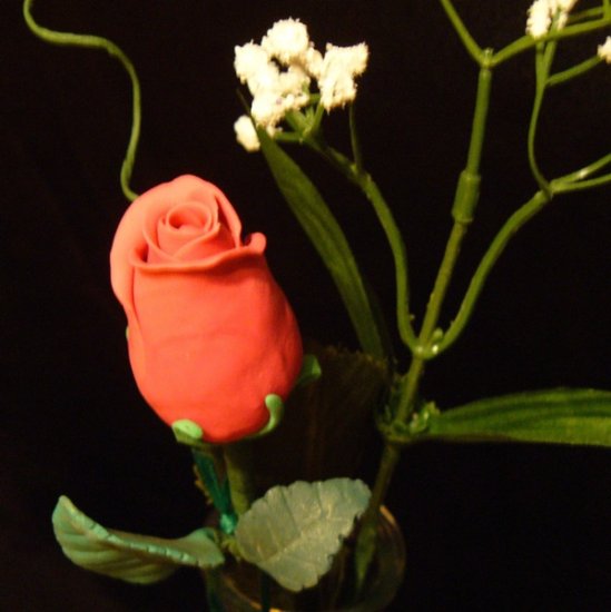 Rose Bouquet # 17 Polymer Clay Rose & Leaves -handmade By Treasure Vallie