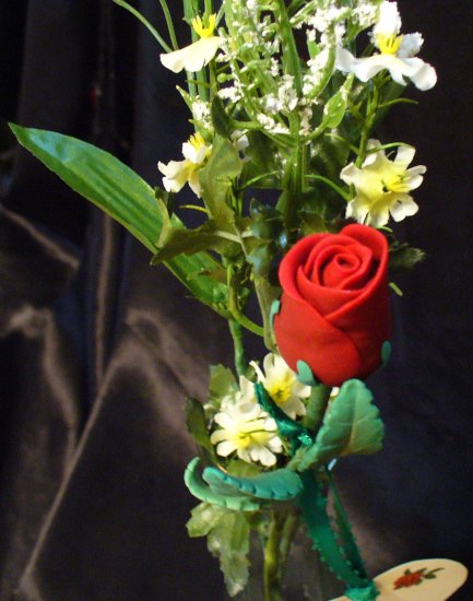 Rose Bouquet # 16 Polymer Clay Rose & Leaves -handmade By Treasure Vallie