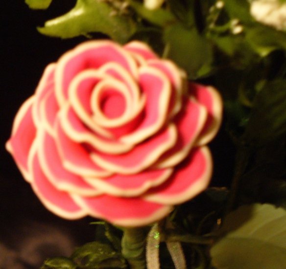 Rose Bouquet # 19 Polymer Clay Rose & Leaves -handmade By Treasure Vallie