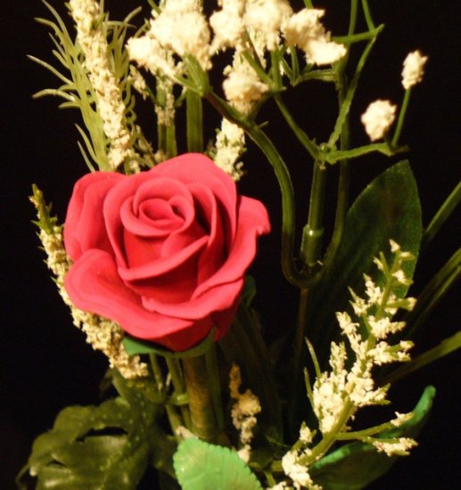 Rose Bouquet # 22 Polymer Clay Rose & Leaves -handmade By Treasure Vallie
