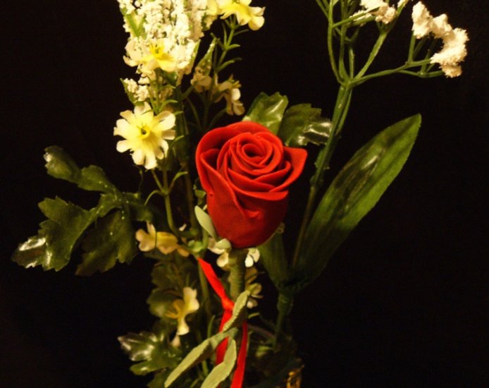 Rose Bouquet # 23 Polymer Clay Rose & Leaves -handmade By Treasure Vallie