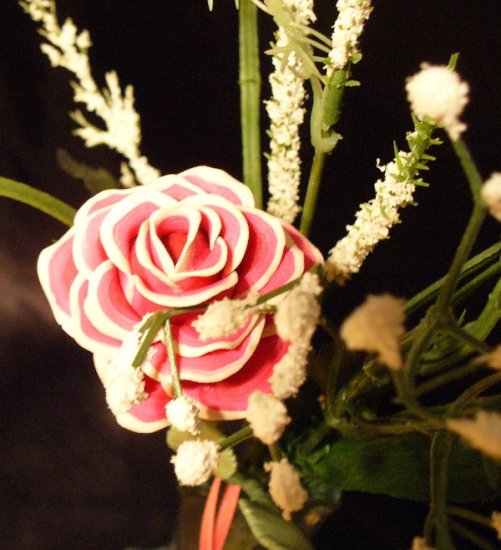 Rose Bouquet # 26 Polymer Clay Rose & Leaves -handmade By Treasure Vallie